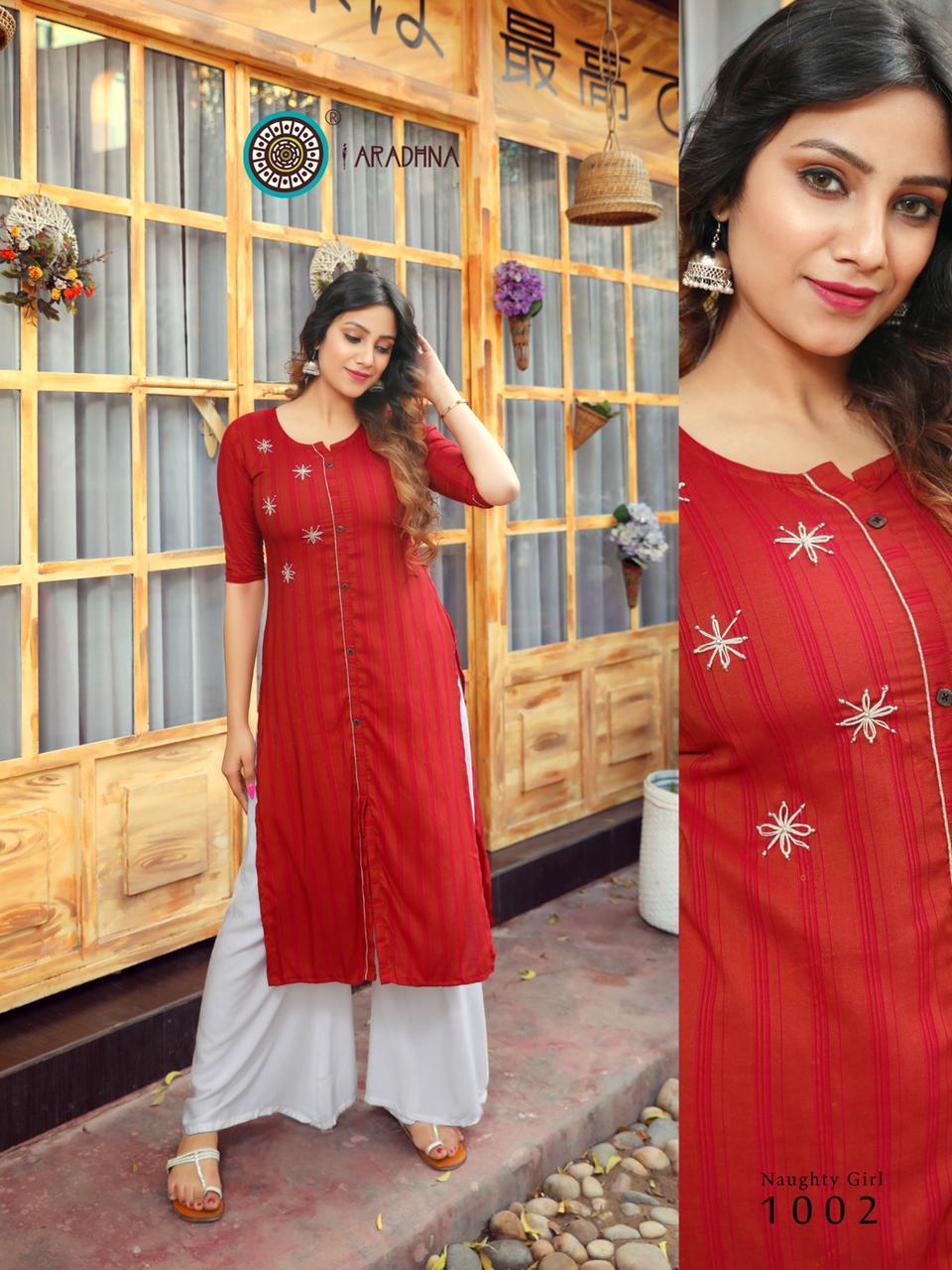 Aradhna Naughty Girl 1 Latest Designer Fancy Casual  Ethnic Wear Embroidery And Manual Work Kurtis Collection 